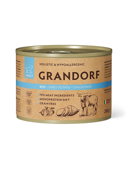 Grandorf (Грандорф) влажный корм (консерва) паштет из говядины с бататом и цветной капустой, 200 г