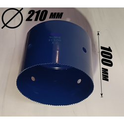 Коронка биметаллическая диаметр 210 мм глубина 100 мм + держатель с креплением шестигранник 13 мм для дрели