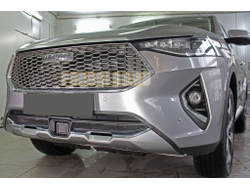 Защита радиатора Haval F7 2019- / Haval F7 X 2019- black низ с датчиком ACC (2 части)