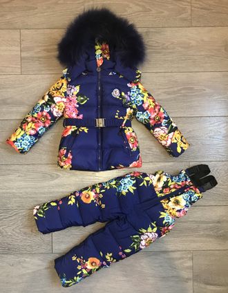 М.17-45 Комплект Moncler синий цветы - синий мех. (86)