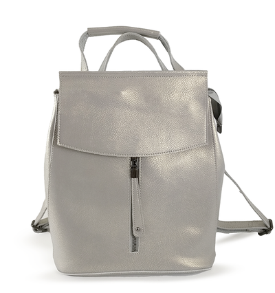 (АРТИКУЛ: 8741/1-61) ЖЕНСКИЙ РЮКЗАК, СРЕДНЕГО РАЗМЕРА, НАТУРАЛЬНАЯ КОЖА, СВЕТЛО-СЕРЫЙ С НЕБОЛЬШИМ ПЕРЛАМУТРОВЫМ БЛЕСКОМ