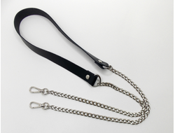 Ремень для сумки кожаный 120 см с цепью и карабинами цвет черный