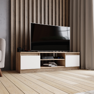 ТВМ-3 Тумба под ТВ Дуб Сонома/Белый с тиснением «Древесные поры»