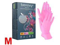 Нитриловые Перчатки "Benovy" (M) pink (50 пар)