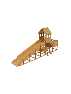 Зимняя деревянная заливная горка Выше Всех  Теремок 2 скат 8х1,5м (пропитка)