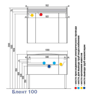 АКВАТОН. Тумба-умывальник "Блент 2Б 100" 1A165901BL010 с раковиной "Премьер М" 1000см белая 47-R.01.01