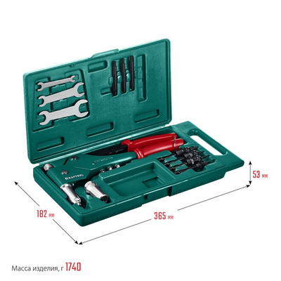 Заклепочник в кейсе KRAFTOOL Combo3-M6, 360°, 3 вида заклёпок (31178_z01)