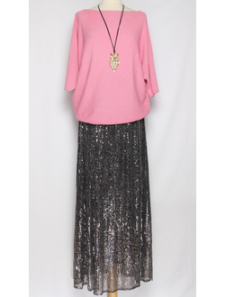 Юбка  трикотажная "Пайетки1" черная\серебро р.54,56,58,60, черная\черная р.58