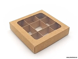 Коробка для конфет Бурый 9 шт (145 х 145 х 30 мм) Крышка - Дно