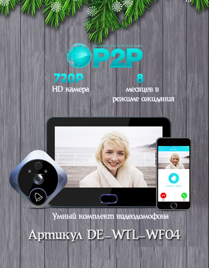 DE-WTL-WF04 Автономный беспроводной надверный комплект (монитор 7" + панель вызова) с шлюзом LAN