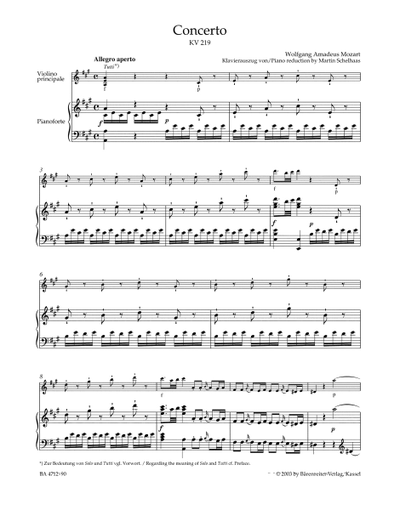 Mozart Concerto for Violin and Orchestra № 5  A-Dur KV219 (Piano reduction)