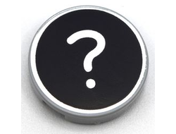 Tile, Round 2 x 2 with Bottom Stud Holder with Metallic Silver ? Question Mark Pattern, Light Bluish Gray (14769pb448 / 6353004)
