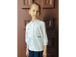 Блузка на кнопках с кружевом длин./рук. 122-158 (синий/белый)