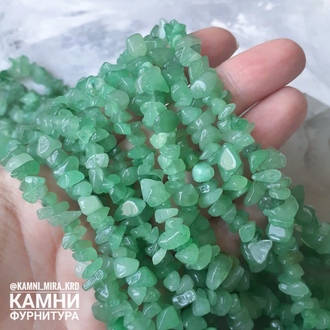 "Авантюрин зеленый" кварцит крошка галтовка 6-12 мм, цена за нить 39 см