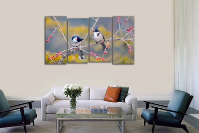 Модульная картина "Свирестелы на веточке"