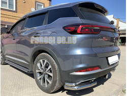 Защита заднего бампера угловая двойная d60/42 для Chery Tiggo 7 Pro 2021-