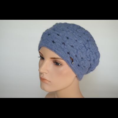 Голубой берет вязаный из мохера и альпака Vizio Италия 6992