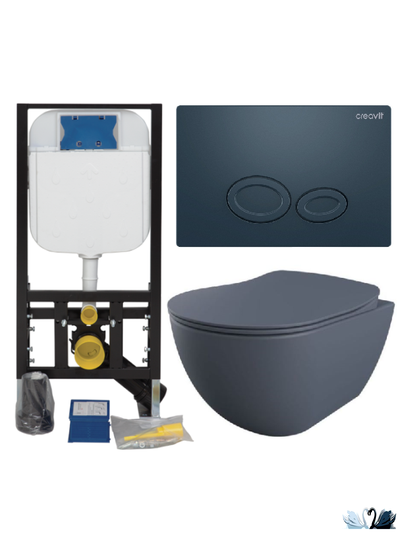 Creavit Set Free Basalt Mat - Комплект Инсталляция и подвесной унитаз серо-синего цвета Базальт