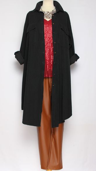 Платье-рубашка Бохо "Вельвет клёпки " чёрное до р.54