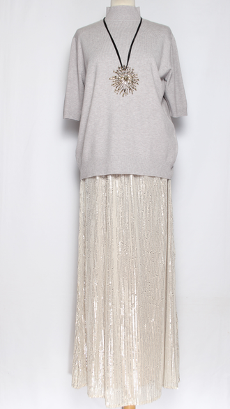 Юбка  трикотажная "Пайетки1" св.бежевая р.50,52,54,56