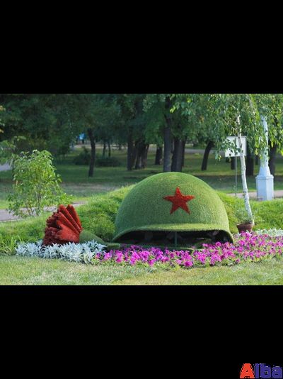 Топиарная фигура каска с гвоздикой