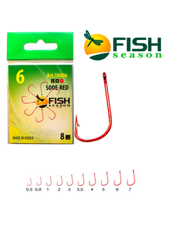 Крючки FishSeason SODE RED № 5 с ушком, покрытие RED (10уп.Х10шт.) арт. 10006R