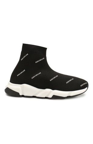 Кроссовки Balenciaga Speed trainer черно-белые с логотипом детские