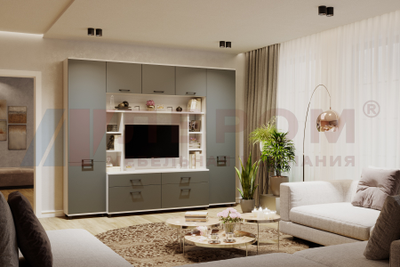 Композиция гостиной ГРЕЙС корпус Снежный Ясень/фасад Антрацит Матовый