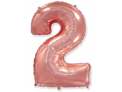 Фольгированная цифра 2, 100 см, розовое золото  В НАЛИЧИИ