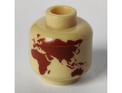 Minifigure, Head without Face with Reddish Brown Globe World Map with Japan and Hawaii Pattern - Hollow Stud, Tan (3626cpb2892 / 6407746)