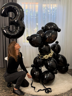 Большая собака из воздушных шаров (1.2 х 1.2 метра) с цифрой