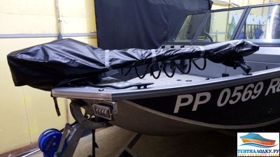 Тент на лодку ВОЛЖАНКА 46 FISH - 2020 ( с кринолинами без лееров на носу)