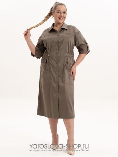 Модель : А-4122.Женское офисное платье в цвете хаки