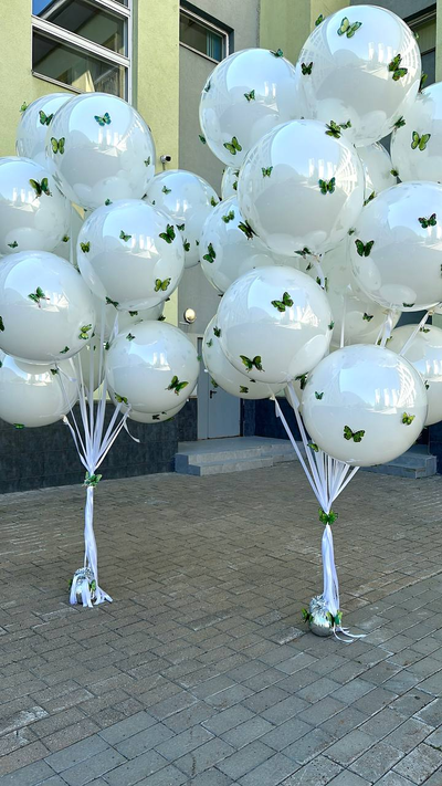Шар с гелием Бабл стеклянный с бабочками 60см, 1шт