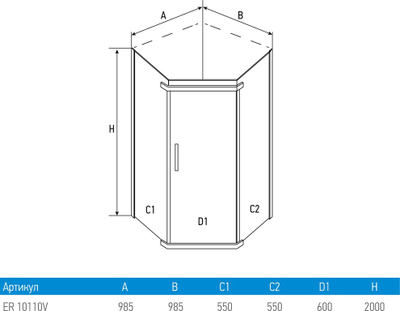 Душевой уголок Erlit ER10110V-C4 (100x100х200) тонированные стёкла