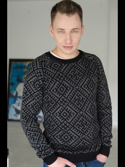 Джемпер "Обережной" Серый с черным орнаментом 44-46 р.