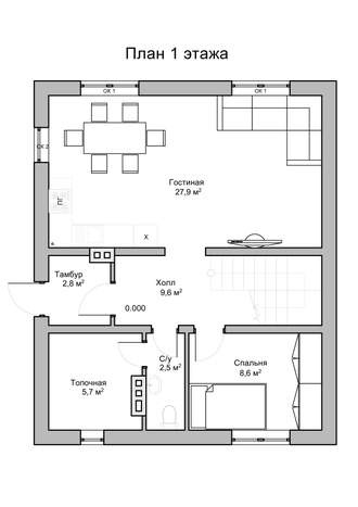 Двухэтажный дом с четырьмя спальнями 120м² (S3)