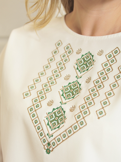 Блузка: 694-1023 вышивка Молочный