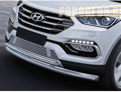 Защита переднего бампера d57+d42 Santa Fe Premium (2015-…)