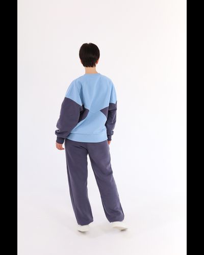 Свитшот  колорблок хлопковый велюр (небесный)