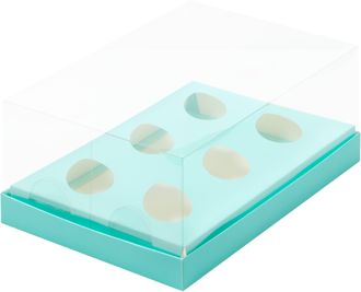 SALE Коробка на 6 шоколадных яиц с прозр. кр. (бирюза), 235*160*100мм