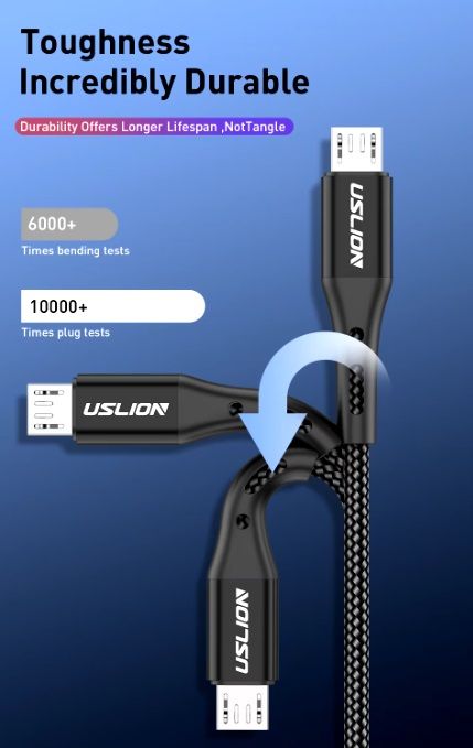 USLION Кабель для питания Wi-Fi видеокамер USB - Micro-USB, длина 2 м. (черный)