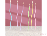 Свечи в торт коктейльные витые &quot;С днем рождения&quot;, 6 шт, 16,5 см, разноцветные