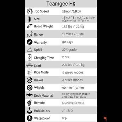 Электроскейт TeamGee H5