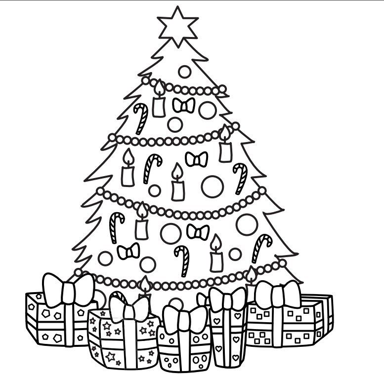 изображение новогодняя раскраска с елкой