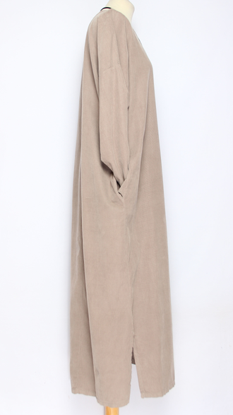 Платье Бохо вельветовое "ПЛАНКА ЗАЩИП ПУГОВИЦЫ" бежевое1 до р.56