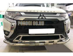 Защита переднего бампера двойная с перемычками d60/42 для Mitsubishi Outlander (2019-...)