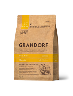 Grandorf (Грандорф): сухой корм для собак мини-пород 4 вида мяса с пробиотиками, 3 кг