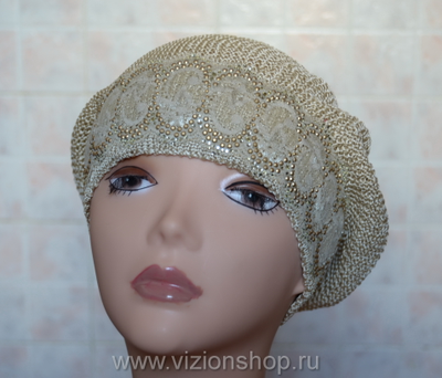 вязаный летний бежевый берет с кружевом Vizio италия