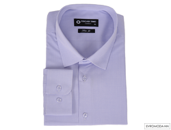 Рубашка мужская Оскар-time Non Iron Slim приталенная, белая в мелкую синюю клетку, длинный рукав